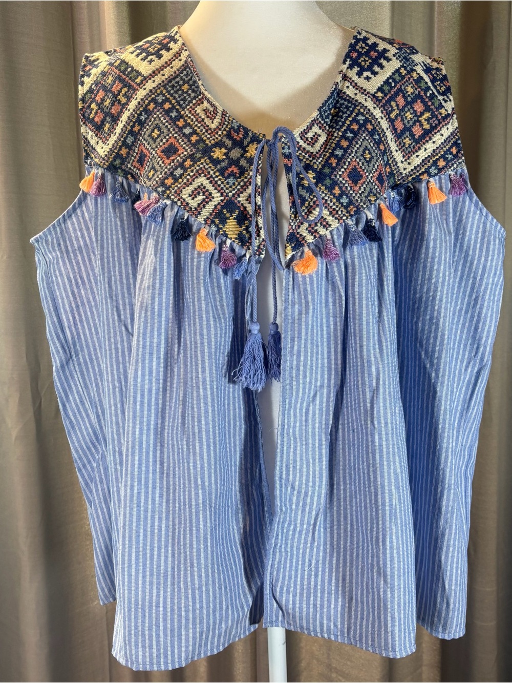 Velzera Blue and Navy Embroidered Yoke Dress